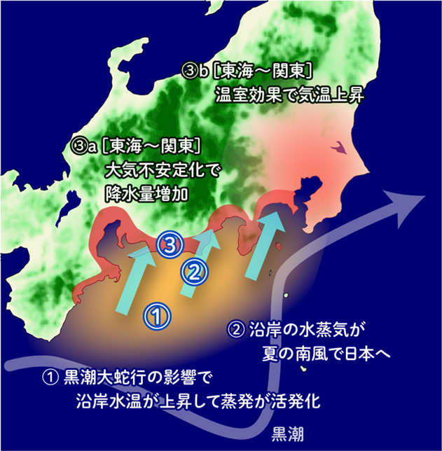 図3. 東海･関東地方への黒潮大蛇行の影響を表す模式図。