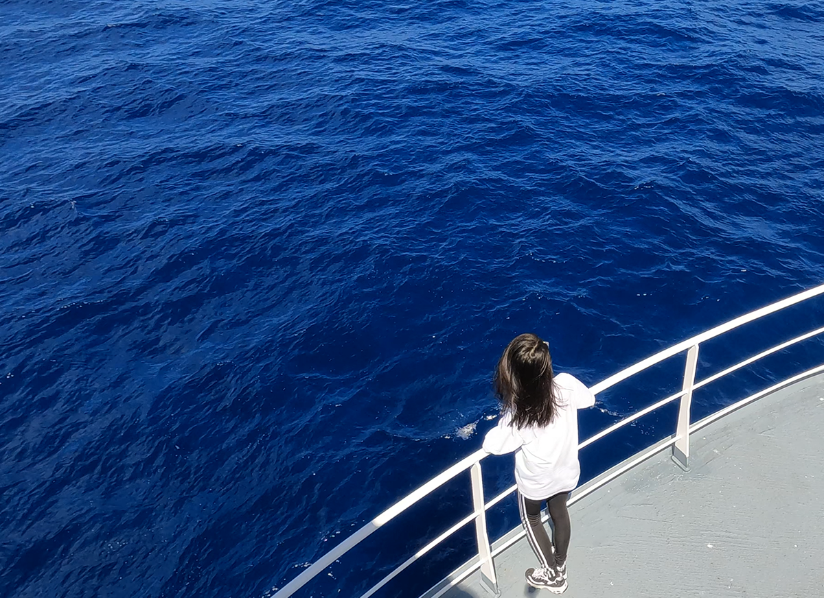 Prof. Wu observing the ocean while on board a research vessel.